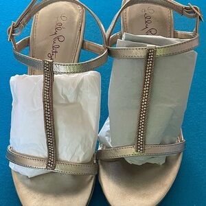 Lilly Pulitzer Gold Wedge Sandals 8